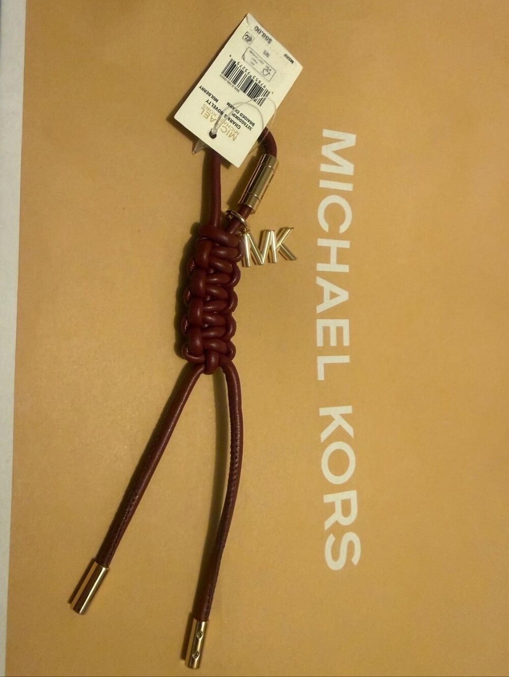 Michael Kors Braided Leather Key & Card Holder in Burgundy with Gold Hardware